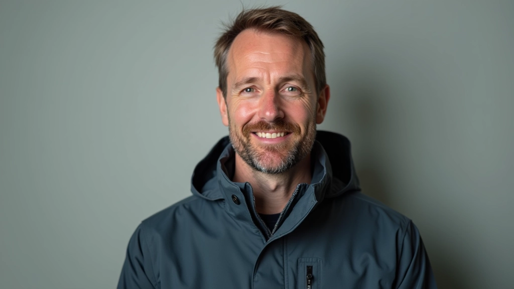 Professional photo of safety specialist and outdoor educator, portrait from chest up, approachable demeanor, neutral background