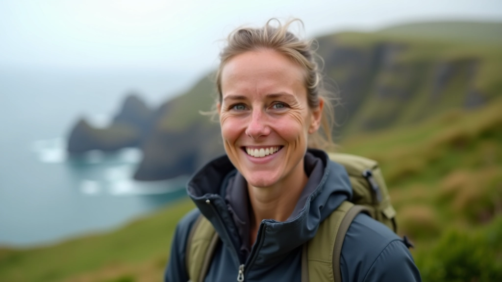 Professional photo of nature writer and researcher, portrait from chest up, warm expression, clean background